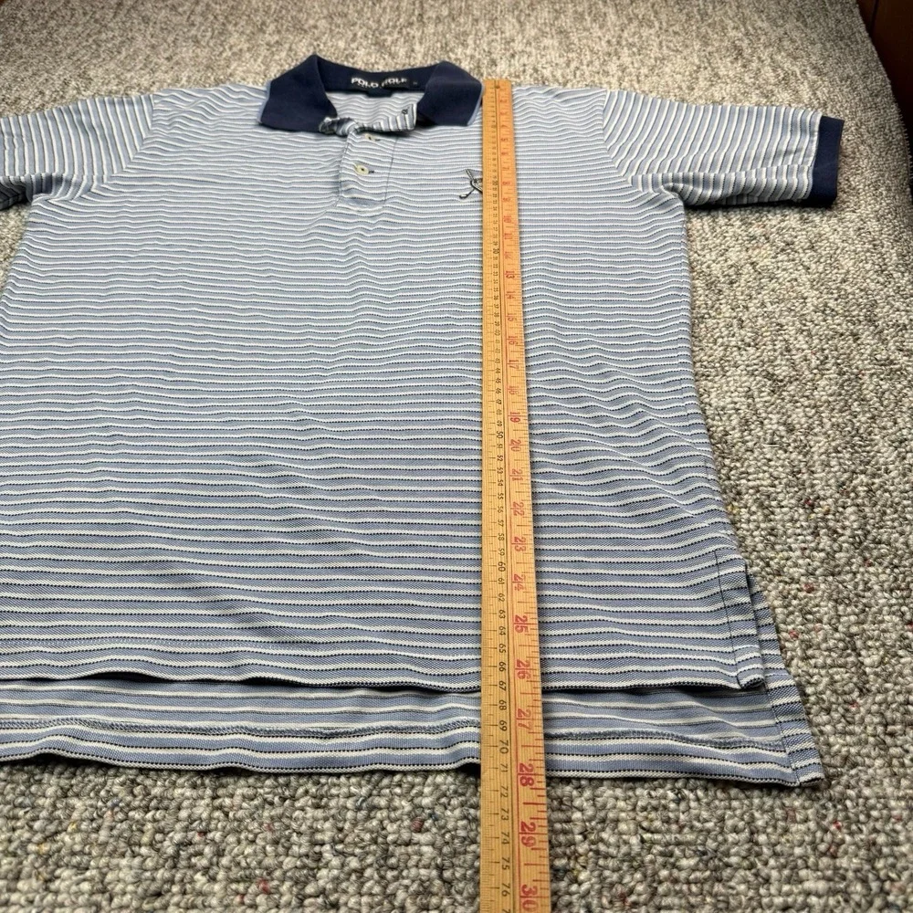 Vintage Ralph Lauren Polo Shirt Mens Medium Striped Golf Rugby Preppy Blue